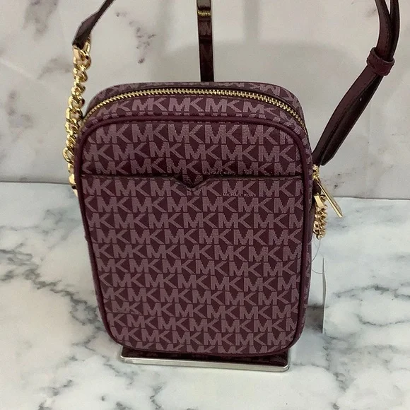 NWT Michael Kors Jet Set Travel Medium Logo Crossbody Bag ( Bordeaux Multi) - Picture 3 of 6
